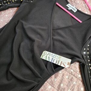 Almost Famous Black V-Neck Tunic with Studded Sleeves